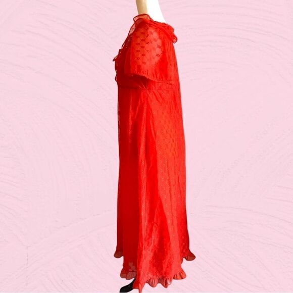 Vintage 60s bright red ruffled maxi gown - Picture 4 of 14